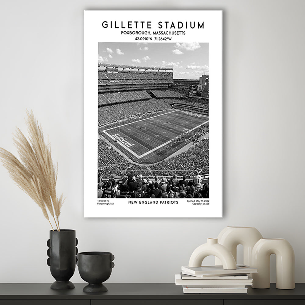 Gillette Stadium Black And White, England Patriots Football Stadium Wall Art Print, Canvas Prints Wall Art, Man Cave Decor