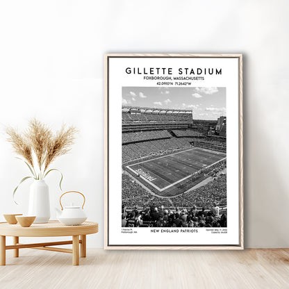 Gillette Stadium Black And White, New England Patriots Football Stadium Wall Art Print, Framed Canvas Prints Wall Art
