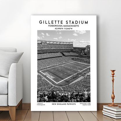 Gillette Stadium Black And White, England Patriots Football Stadium Wall Art Print, Canvas Prints Wall Art, Man Cave Decor