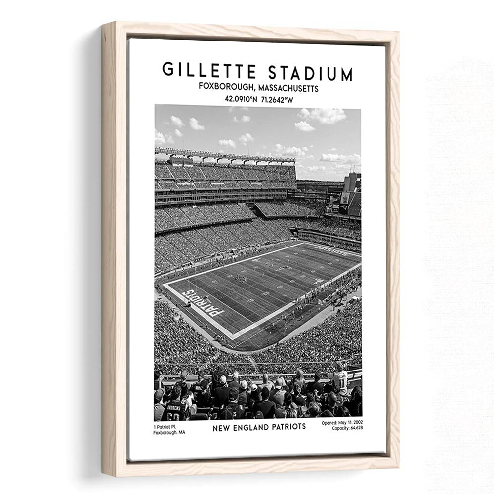 Gillette Stadium Black And White, New England Patriots Football Stadium Wall Art Print, Framed Canvas Prints Wall Art