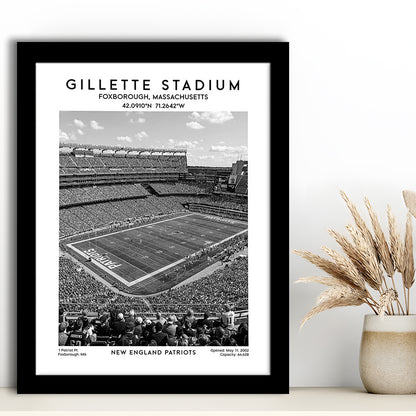 Gillette Stadium Black And White, New England Patriots Football Stadium Wall Art Print, Framed Art Prints Wall Decor
