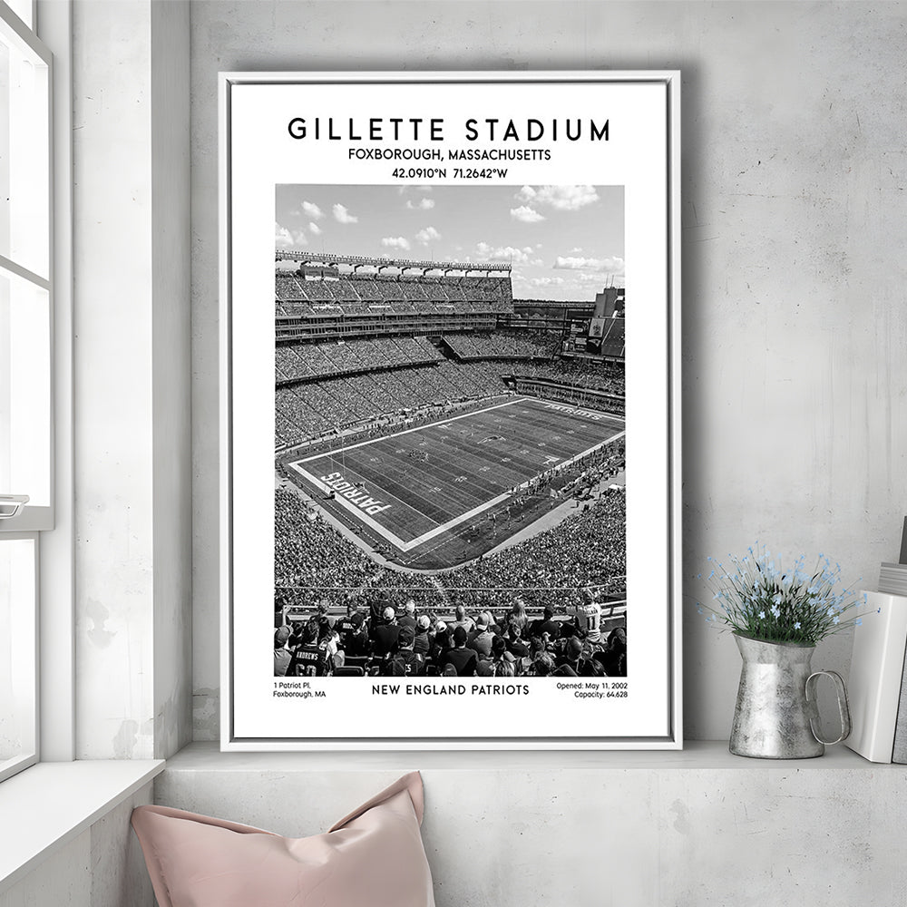 Gillette Stadium Black And White, New England Patriots Football Stadium Wall Art Print, Framed Canvas Prints Wall Art