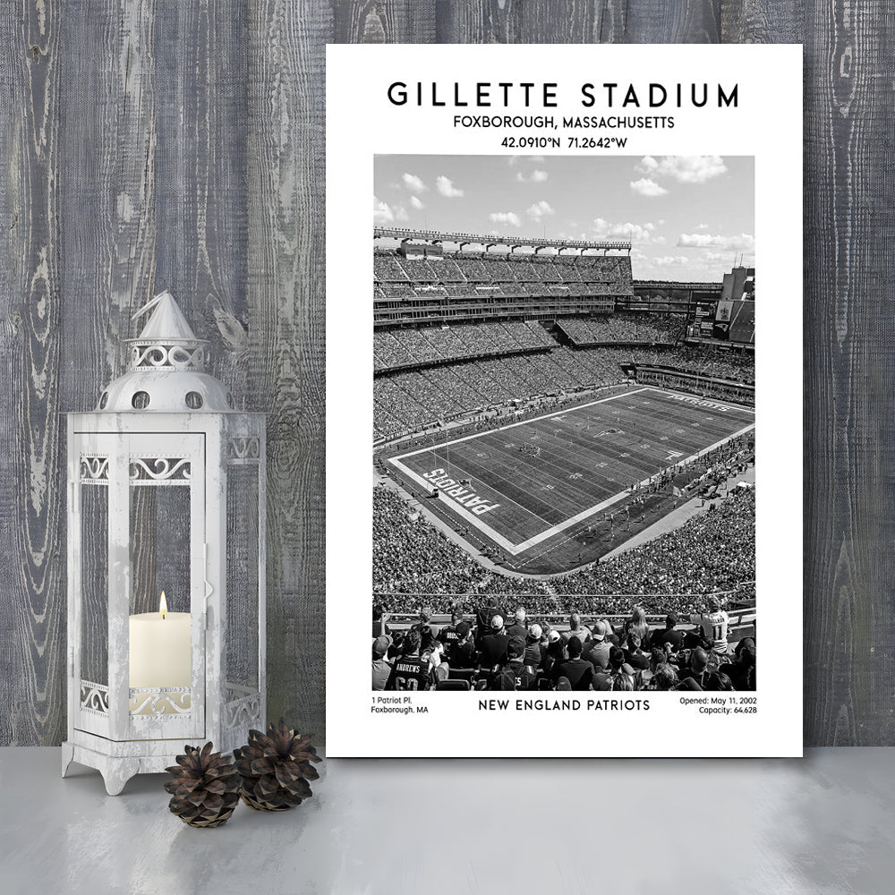 Gillette Stadium Black And White, England Patriots Football Stadium Wall Art Print, Canvas Prints Wall Art, Man Cave Decor