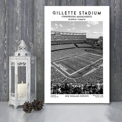 Gillette Stadium Black And White, England Patriots Football Stadium Wall Art Print, Canvas Prints Wall Art, Man Cave Decor