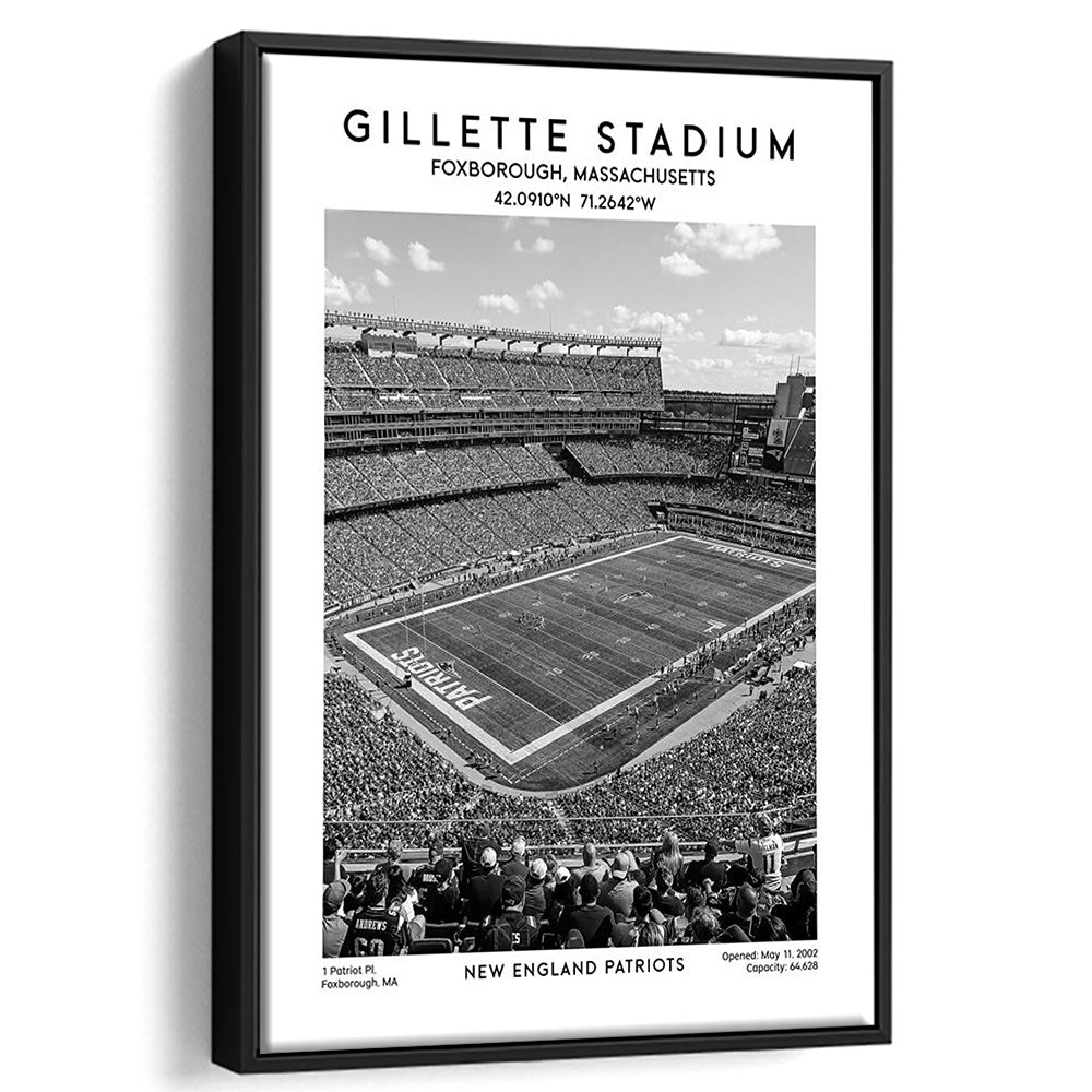 Gillette Stadium Black And White, New England Patriots Football Stadium Wall Art Print, Framed Canvas Prints Wall Art