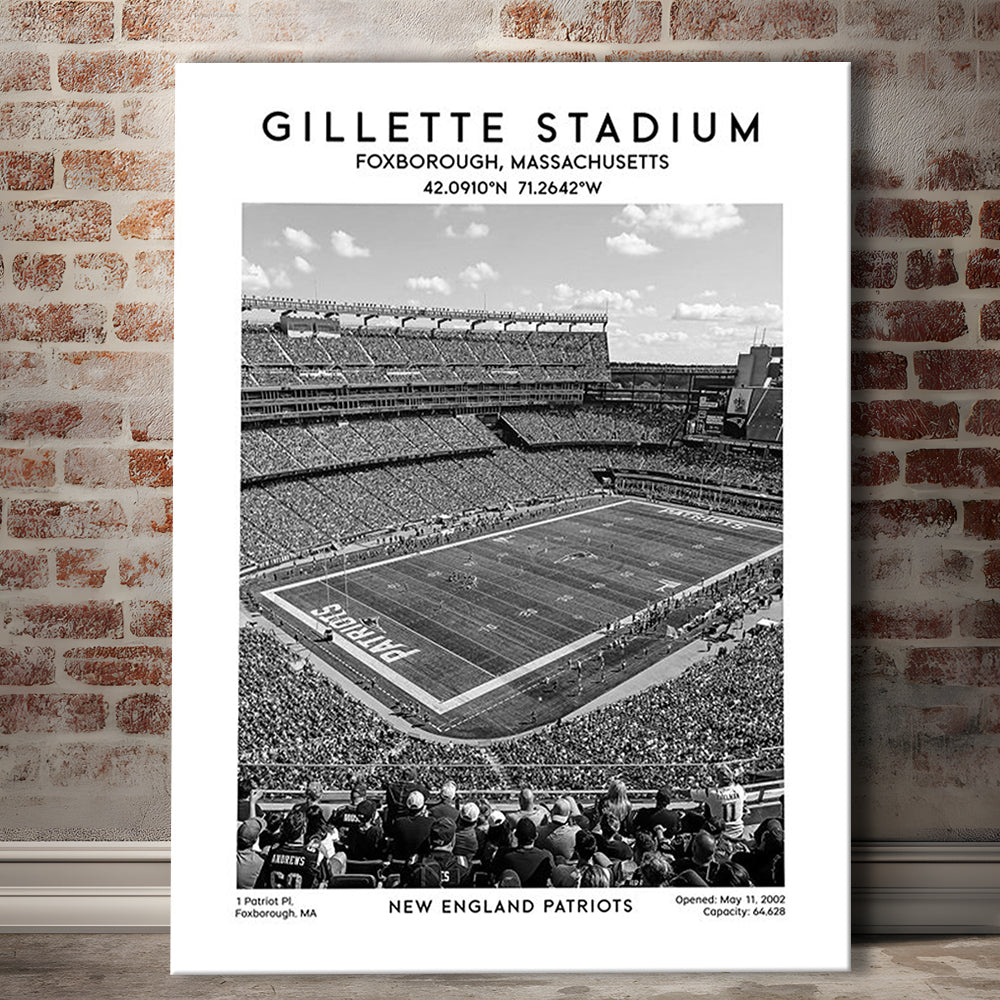 Gillette Stadium Black And White, England Patriots Football Stadium Wall Art Print, Canvas Prints Wall Art, Man Cave Decor