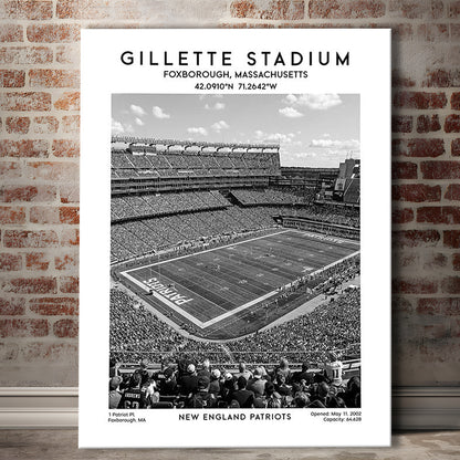 Gillette Stadium Black And White, England Patriots Football Stadium Wall Art Print, Canvas Prints Wall Art, Man Cave Decor