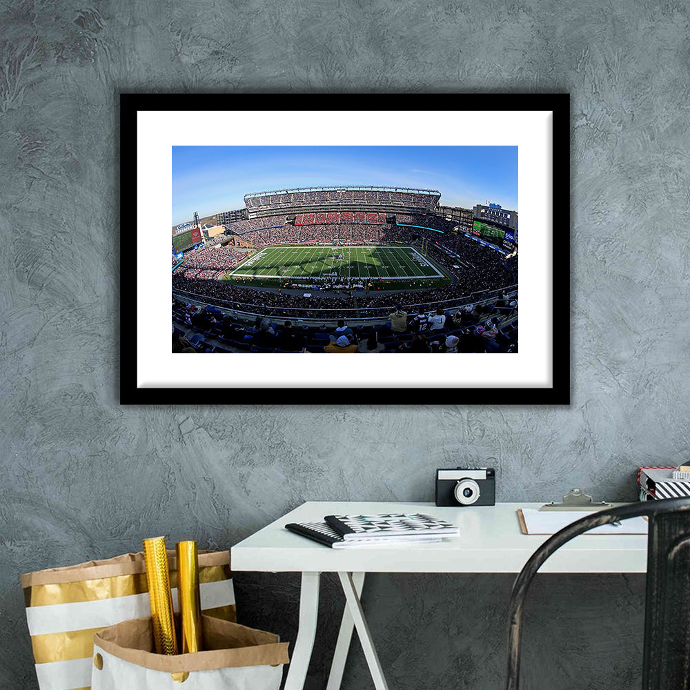 Gillette Stadium Patriots, Stadium Canvas, Sport Art, Gift for him, White Border Framed Art Print Wall Decor