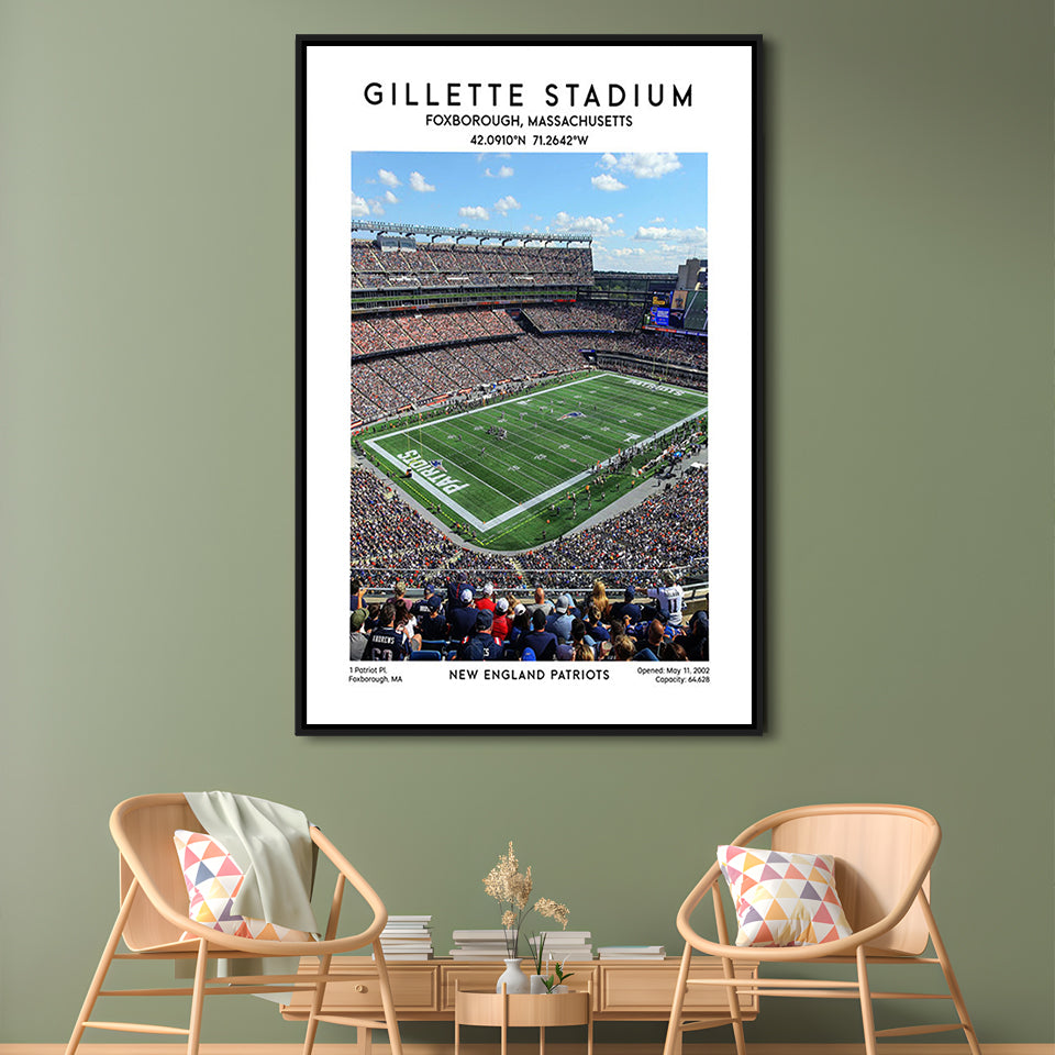 Gillette Stadium, New England Patriots Football Stadium Wall Art Print, Framed Canvas Prints Wall Art
