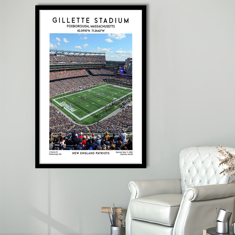 Gillette Stadium, New England Patriots Football Stadium Wall Art Print, Framed Art Prints Wall Decor