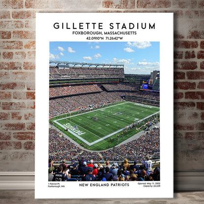 Gillette Stadium, New England Patriots Football Stadium Wall Art Print, Canvas Prints Wall Art, Man Cave Decor