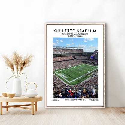 Gillette Stadium, New England Patriots Football Stadium Wall Art Print, Framed Canvas Prints Wall Art