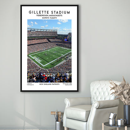 Gillette Stadium, New England Patriots Football Stadium Wall Art Print, Framed Canvas Prints Wall Art