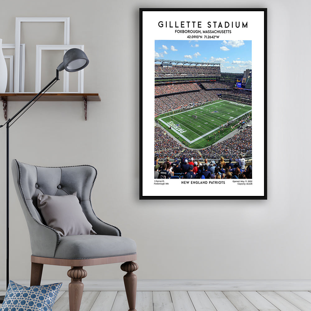 Gillette Stadium, New England Patriots Football Stadium Wall Art Print, Framed Canvas Prints Wall Art