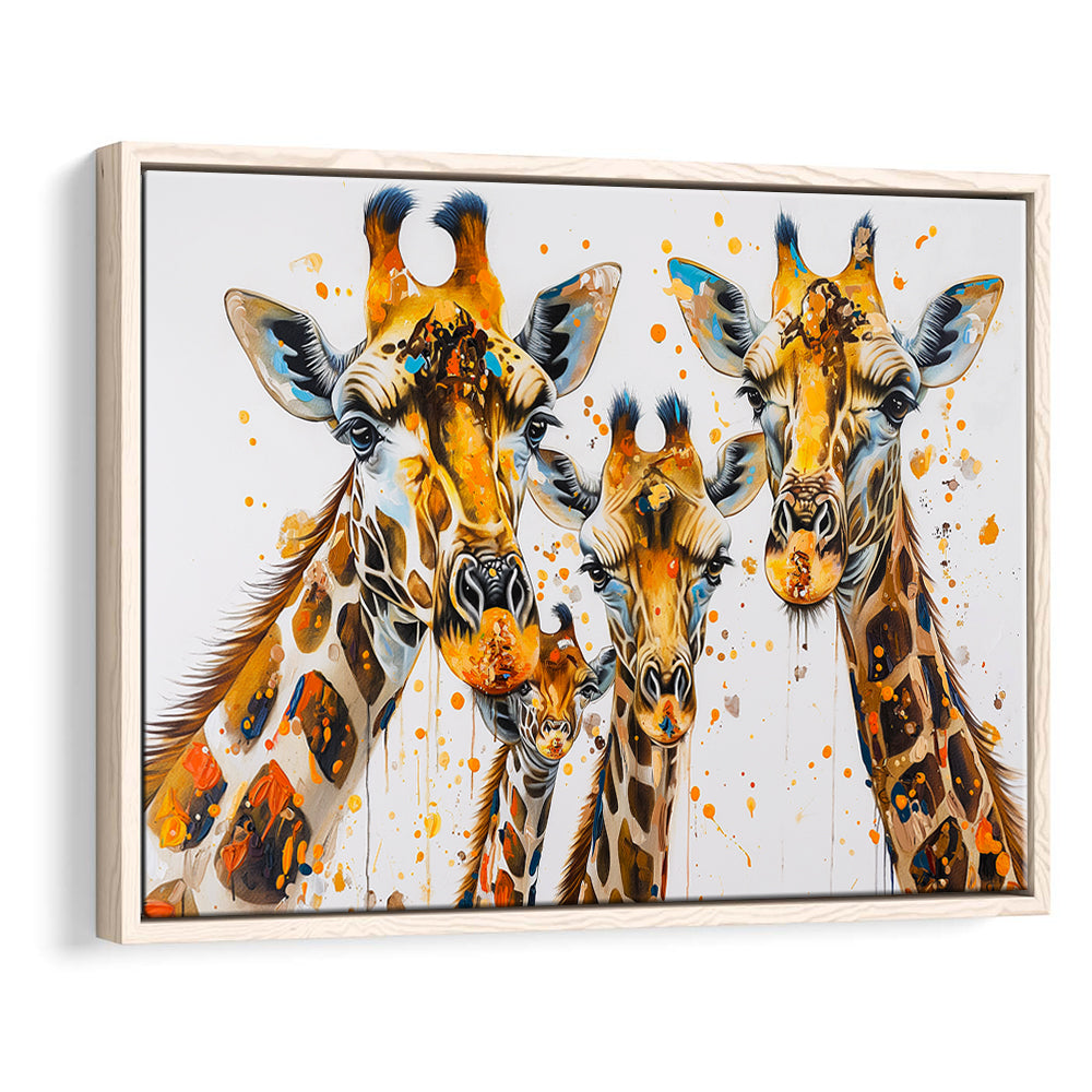 Giraffe Family Oil Painting V1, Framed Canvas Painting, Framed Canvas Prints Wall Art Decor