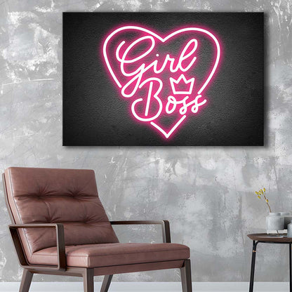 Girl Boss Art Print, Canvas Print Wall Art, Wall Decor, Neon Effect Art