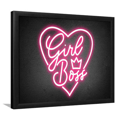 Girl Boss Art Print, Framed Art Print Wall Decor, Neon Art Print, Picture Framed
