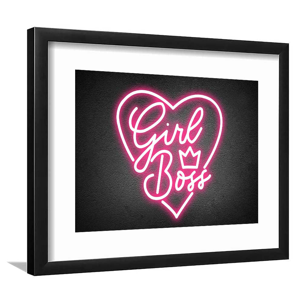 Girl Boss Art Print, Framed Art Print Wall Decor, White Border, Framed Picture