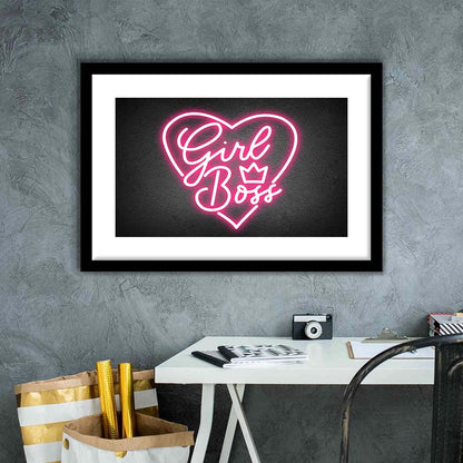 Girl Boss Art Print, Framed Art Print Wall Decor, White Border, Framed Picture