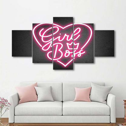 Girl Boss Art Print, 5 Panel Mixed Canvas Print Wall Art, Home Decor, Neon Canvas