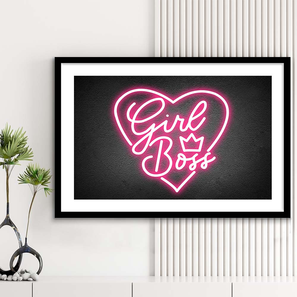 Girl Boss Art Print, Framed Art Print Wall Decor, White Border, Framed Picture