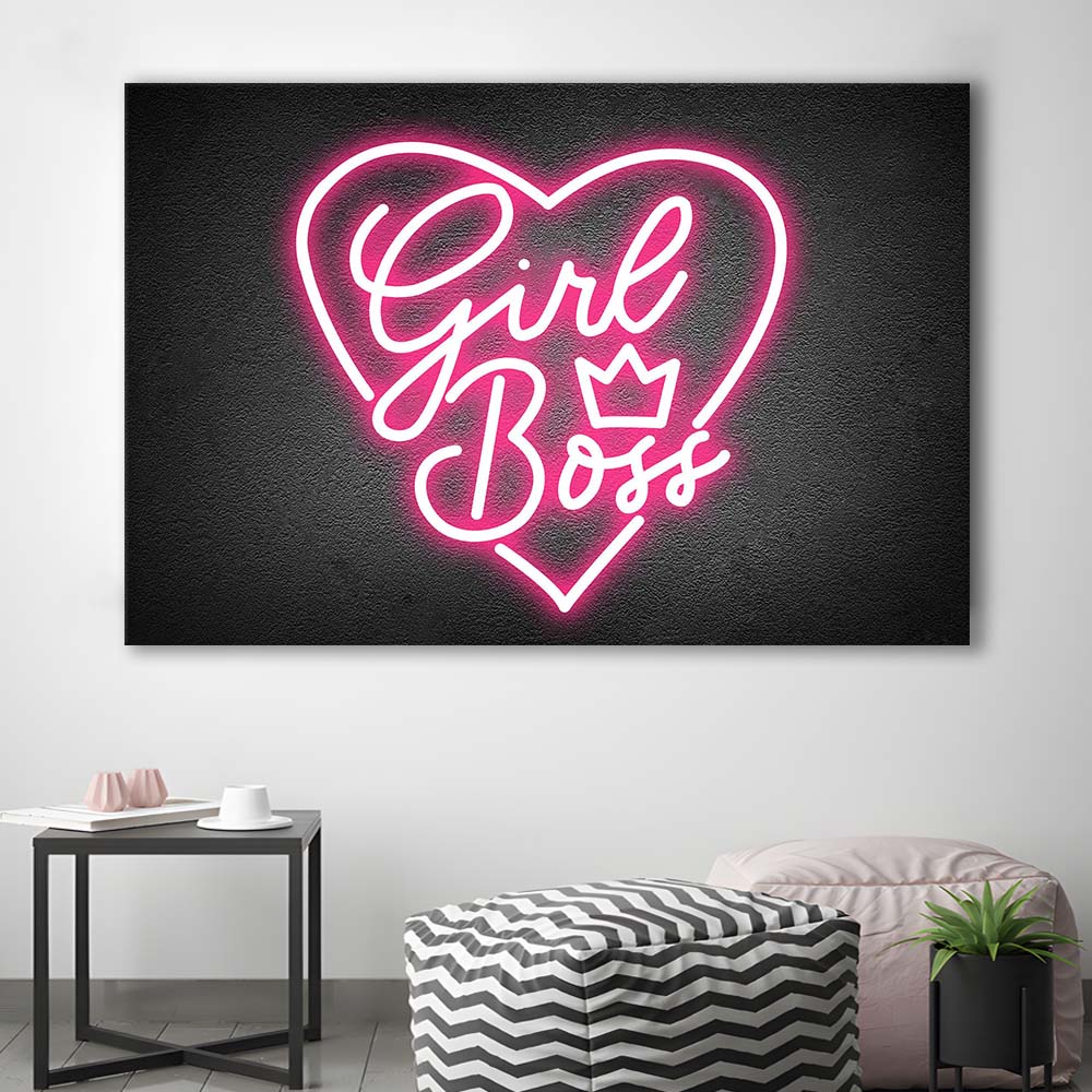 Girl Boss Art Print, Canvas Print Wall Art, Wall Decor, Neon Effect Art