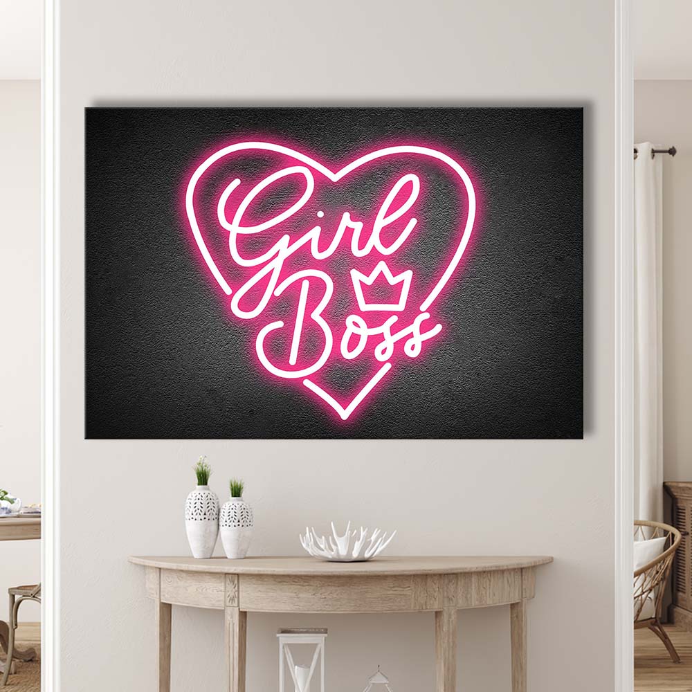Girl Boss Art Print, Canvas Print Wall Art, Wall Decor, Neon Effect Art