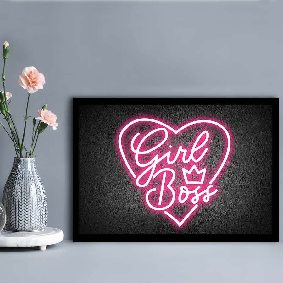 Girl Boss Art Print, Framed Art Print Wall Decor, Neon Art Print, Picture Framed