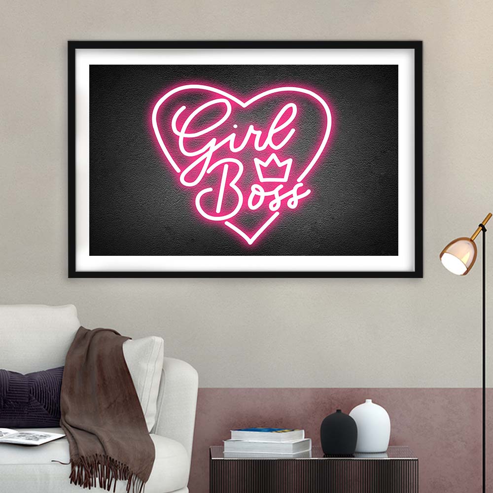 Girl Boss Art Print, Framed Art Print Wall Decor, White Border, Framed Picture
