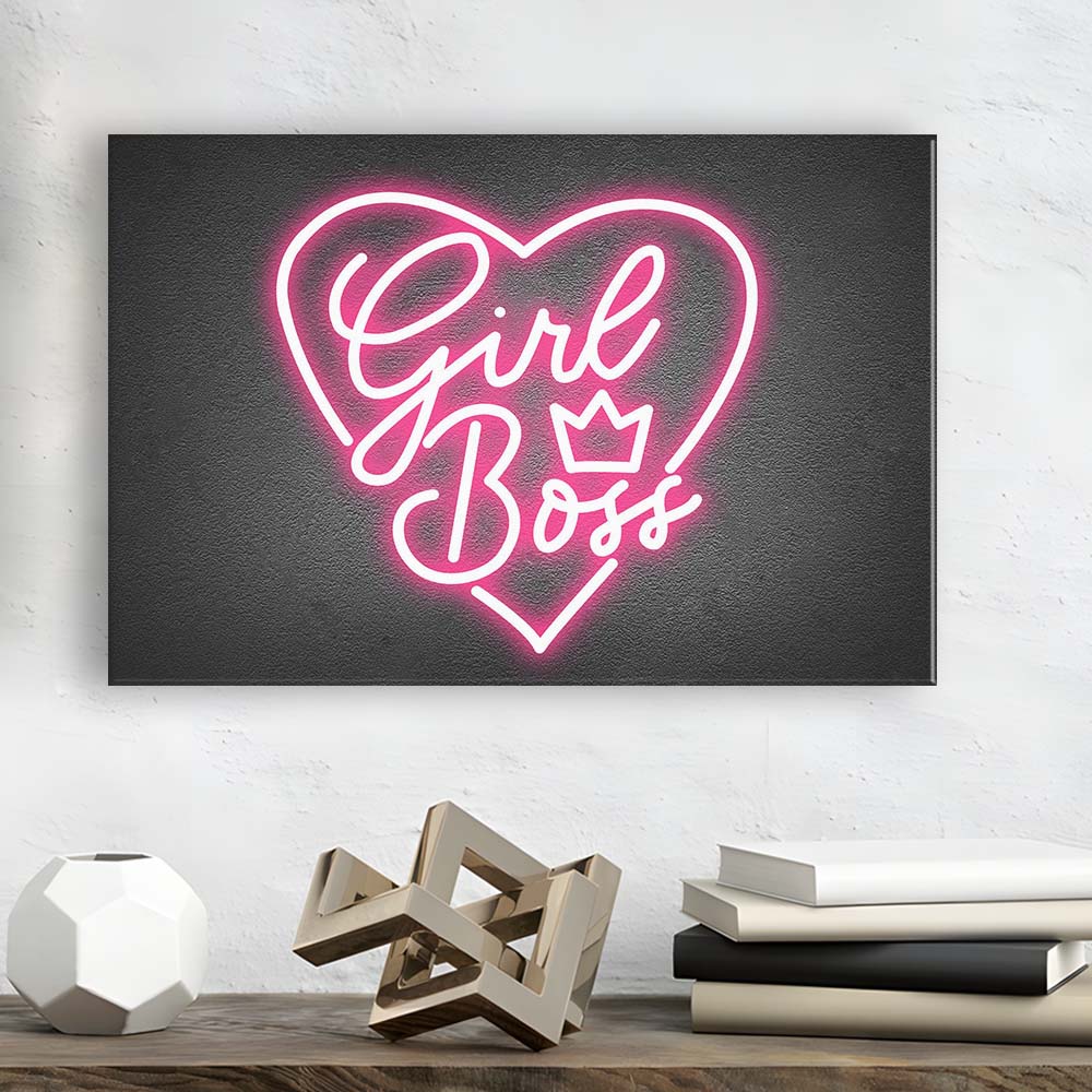 Girl Boss Art Print, Canvas Print Wall Art, Wall Decor, Neon Effect Art