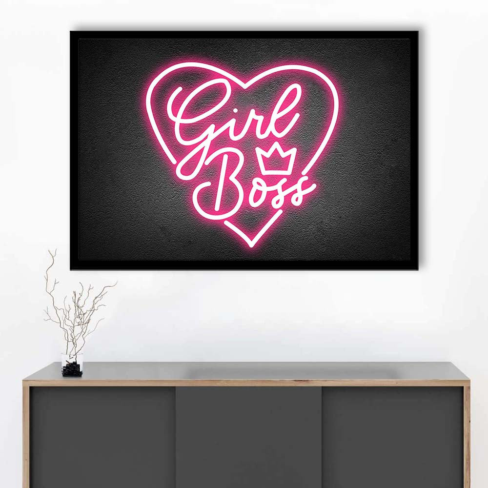 Girl Boss Art Print, Framed Art Print Wall Decor, Neon Art Print, Picture Framed