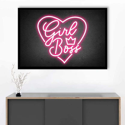 Girl Boss Art Print, Framed Art Print Wall Decor, Neon Art Print, Picture Framed
