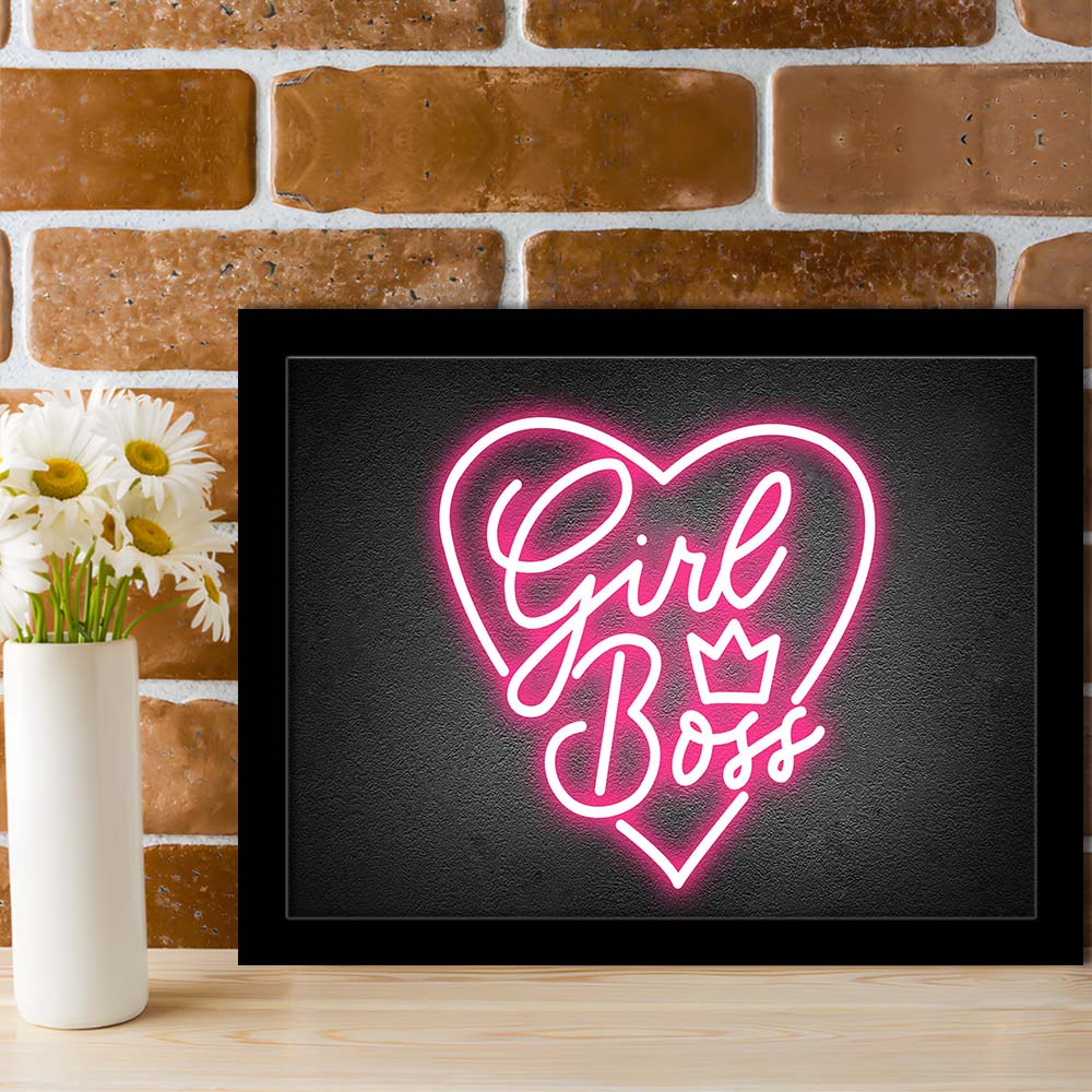 Girl Boss Art Print, Framed Art Print Wall Decor, Neon Art Print, Picture Framed