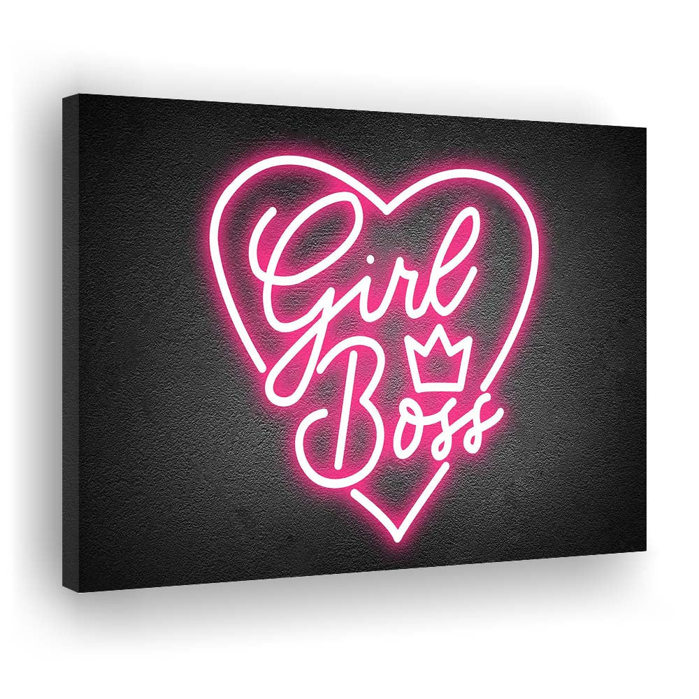 Girl Boss Art Print, Canvas Print Wall Art, Wall Decor, Neon Effect Art