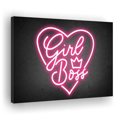 Girl Boss Art Print, Canvas Print Wall Art, Wall Decor, Neon Effect Art