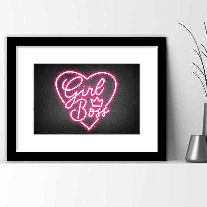 Girl Boss Art Print, Framed Art Print Wall Decor, White Border, Framed Picture