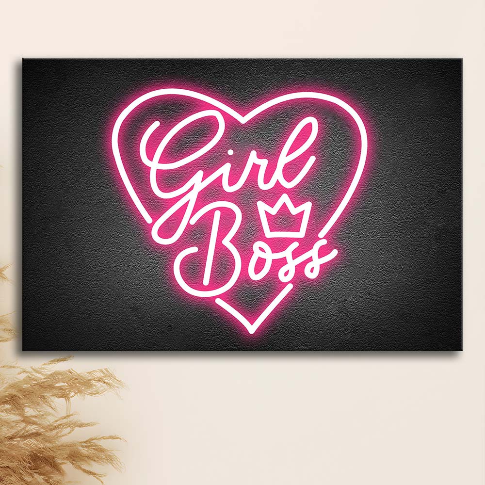 Girl Boss Art Print, Canvas Print Wall Art, Wall Decor, Neon Effect Art