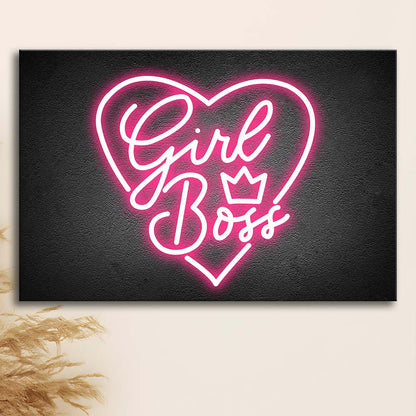 Girl Boss Art Print, Canvas Print Wall Art, Wall Decor, Neon Effect Art