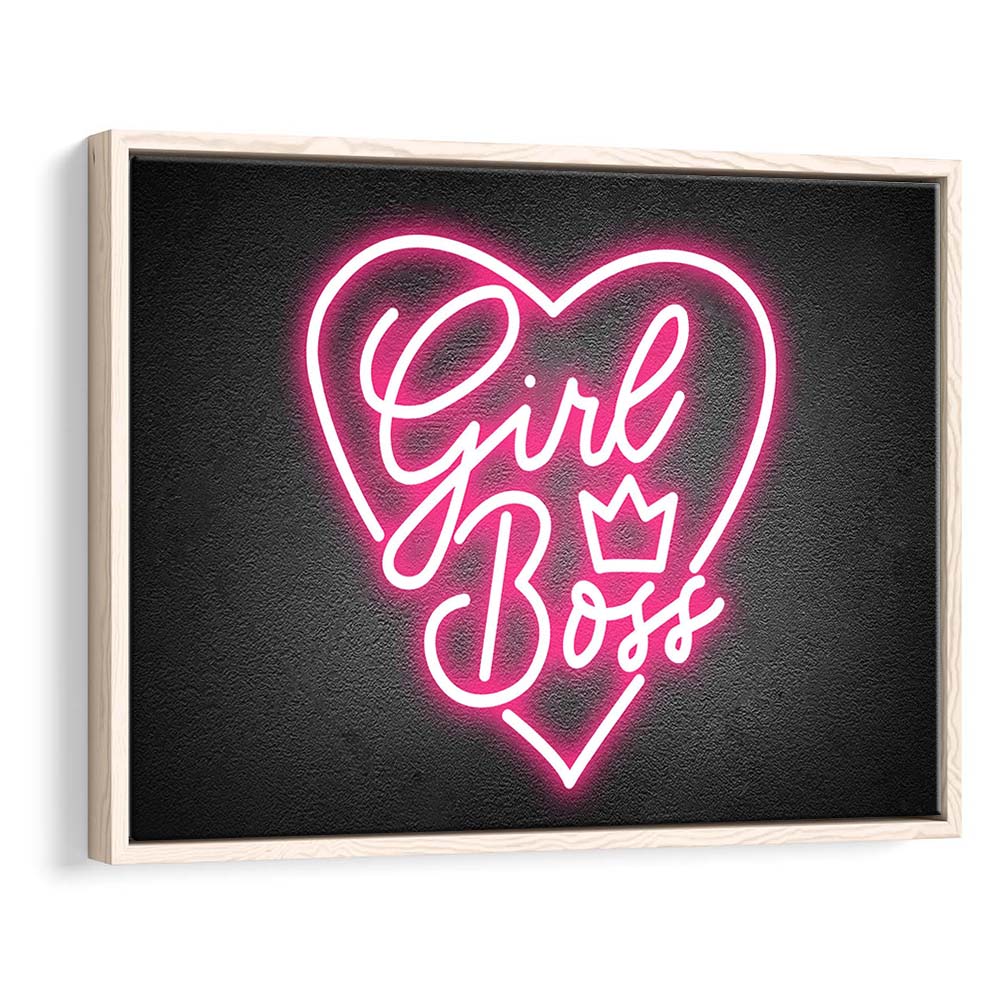 Girl Boss Art Print, Framed Canvas Print Wall Art Decor, Floating Frame, Neon Effect Art