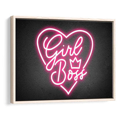 Girl Boss Art Print, Framed Canvas Print Wall Art Decor, Floating Frame, Neon Effect Art