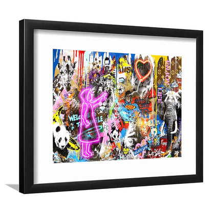 Girl With Balloon Graffiti Art Print, Framed Art Print Wall Decor, White Border, Framed Picture
