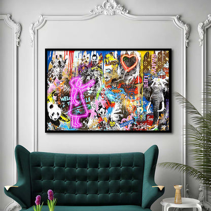 Girl With Balloon Graffiti Art Print, Framed Art Print Wall Decor, Neon Art Print, Picture Framed