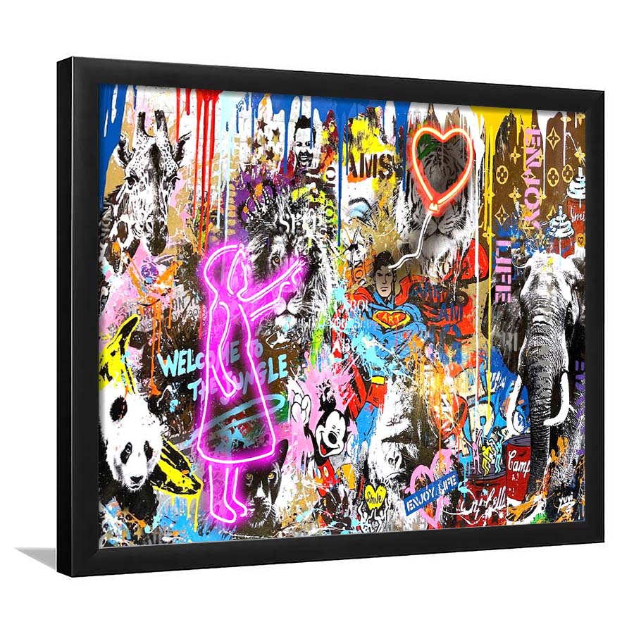 Girl With Balloon Graffiti Art Print, Framed Art Print Wall Decor, Neon Art Print, Picture Framed