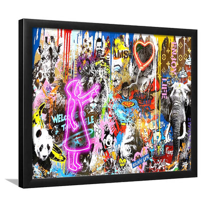 Girl With Balloon Graffiti Art Print, Framed Art Print Wall Decor, Neon Art Print, Picture Framed