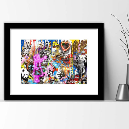 Girl With Balloon Graffiti Art Print, Framed Art Print Wall Decor, White Border, Framed Picture