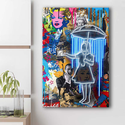 Girl With Umbrella Graffiti, Colorful Graffiti Painting Art, Canvas Print, Luxury Wall Art Decor, Modern Art