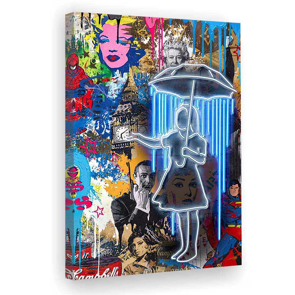 Girl With Umbrella Graffiti, Colorful Graffiti Painting Art, Canvas Print, Luxury Wall Art Decor, Modern Art