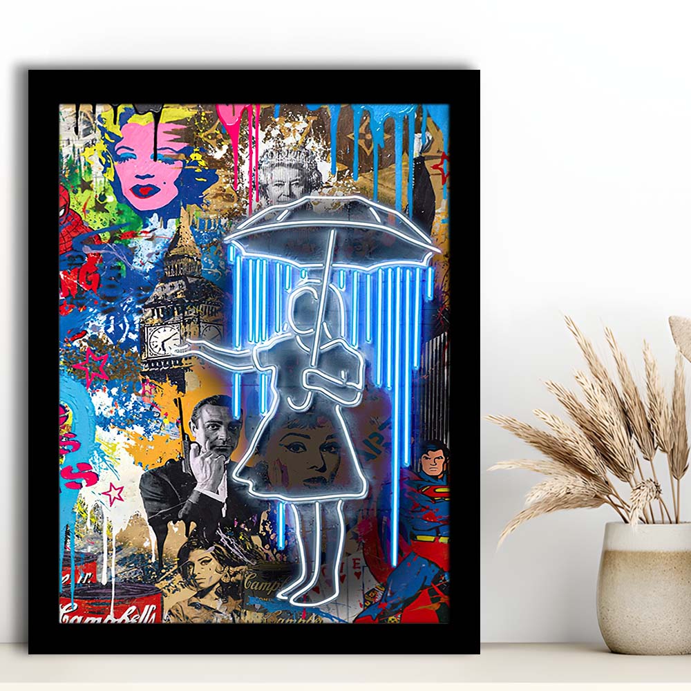 Girl With Umbrella Graffiti, Colorful Graffiti Painting Art, Framed Art Print, Picture Framed Wall Art Decor