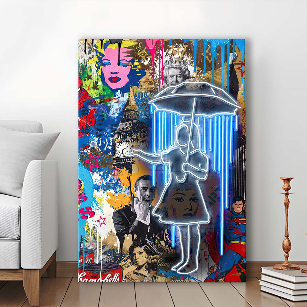 Girl With Umbrella Graffiti, Colorful Graffiti Painting Art, Canvas Print, Luxury Wall Art Decor, Modern Art
