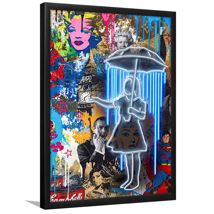 Girl With Umbrella Graffiti, Colorful Graffiti Painting Art, Framed Art Print, Picture Framed Wall Art Decor